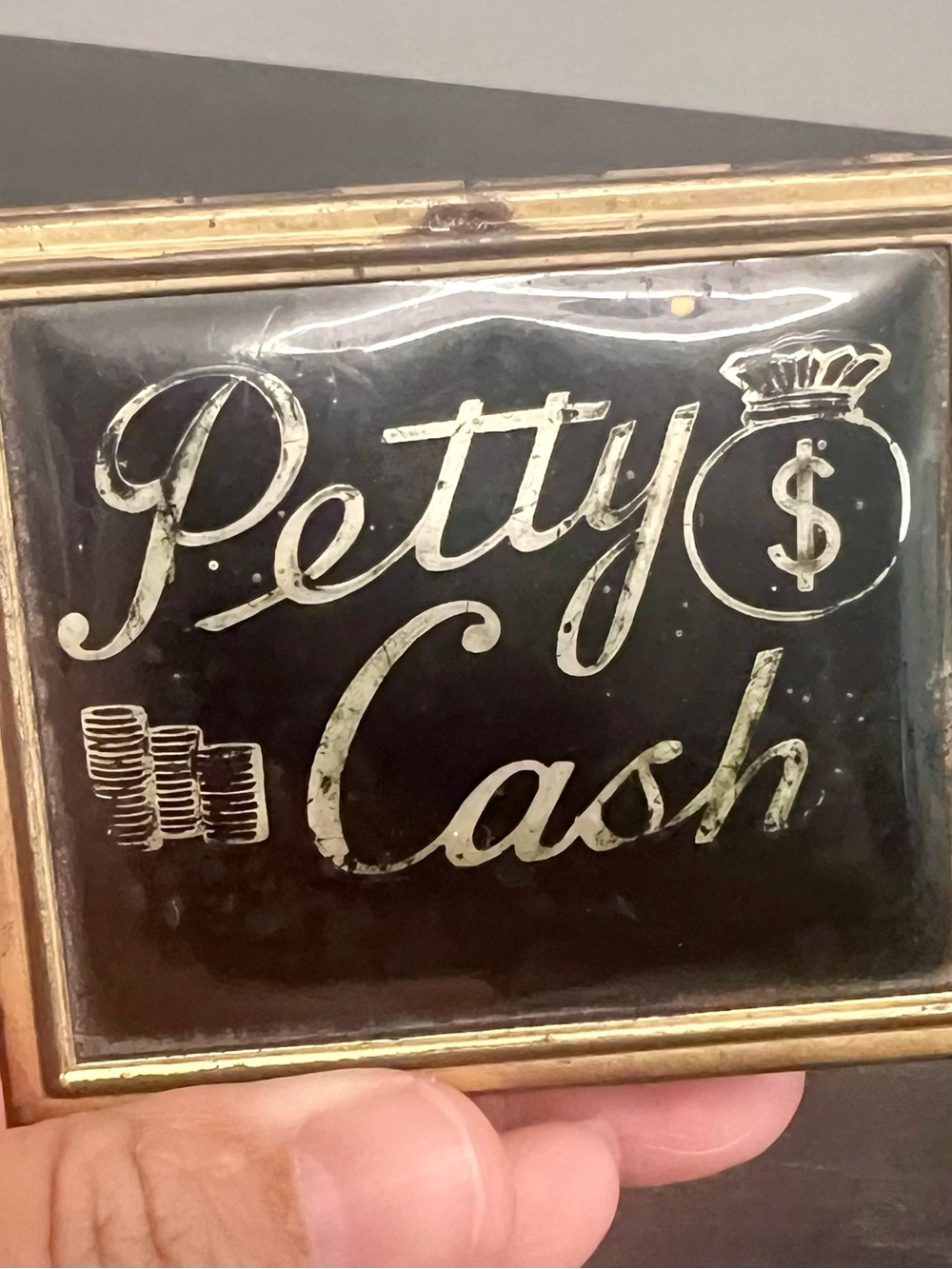 VTG Compact Petty Cash Money Box Metal Change Purse Gold W/ Insert Retro
